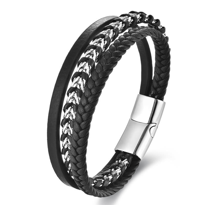Buddhist Blessing Braided Design Titanium Steel Calm Multi-layer Leather Buckle Bracelet