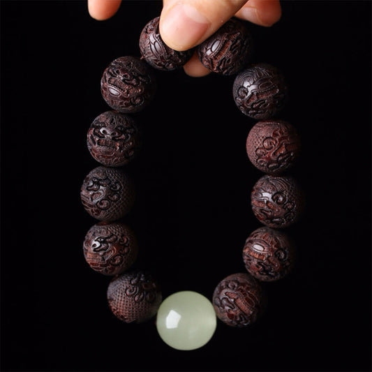 Buddhist Blessing Tibetan Rosewood Engraving PiXiu Warmth Bracelet