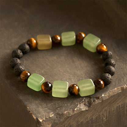 Buddhist Blessing Various Crystals Cube Amethyst Lava Rock Support Bracelet