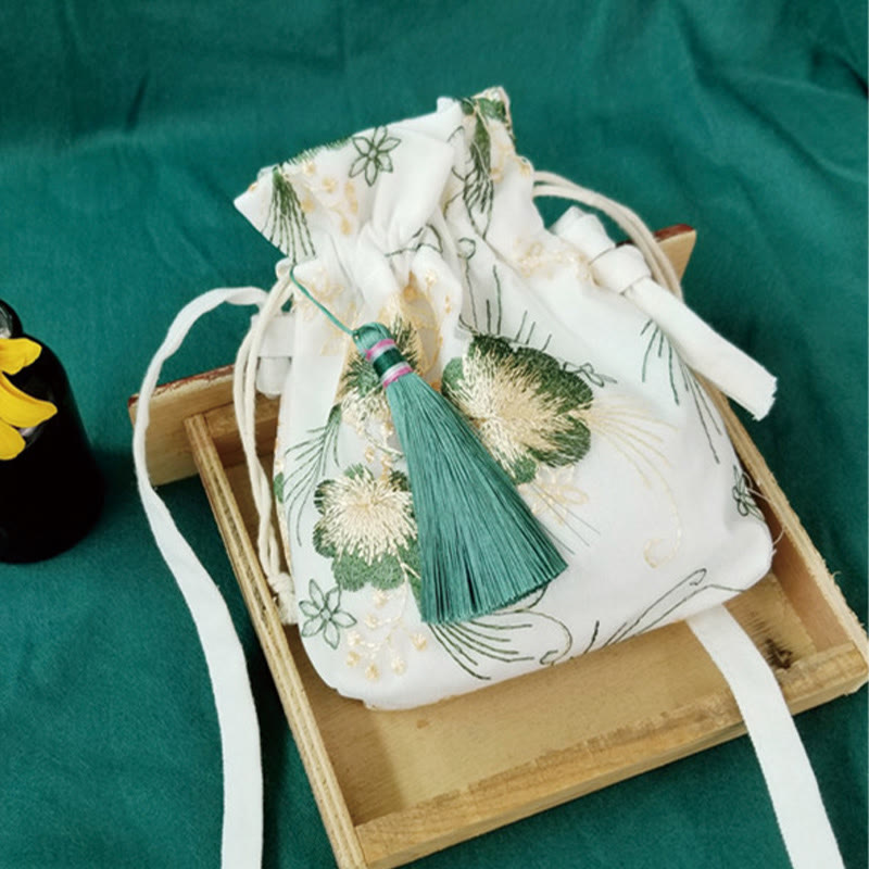 Buddhist Blessing Embroidered Flowers Cherry Blossoms Vine Canvas Crossbody Bag Shoulder Bag