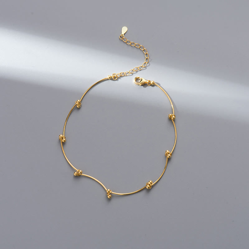 Buddhist Blessing 925 Sterling Silver Simple Wave Shape Protection Anklet