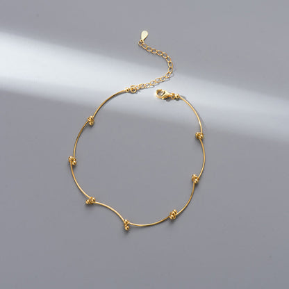 Buddhist Blessing 925 Sterling Silver Simple Wave Shape Protection Anklet