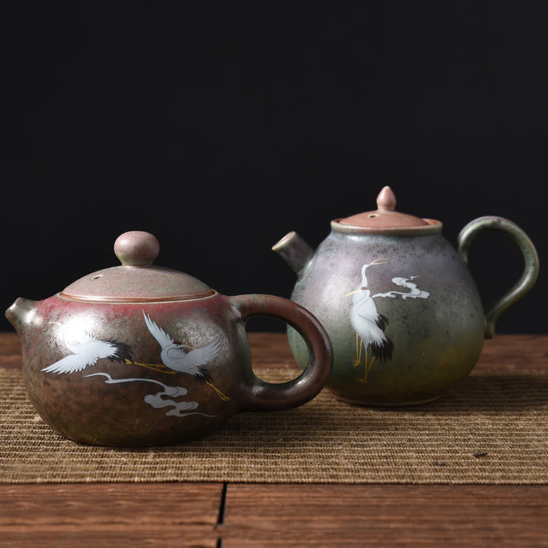 Buddhist Blessing White Crane Cloud Chinese Gongfu Tea Ceramic Kung Fu Teapot