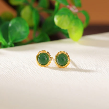 Buddhist Blessing 925 Sterling Silver Hetian Jade Agate Amber Luck Earrings