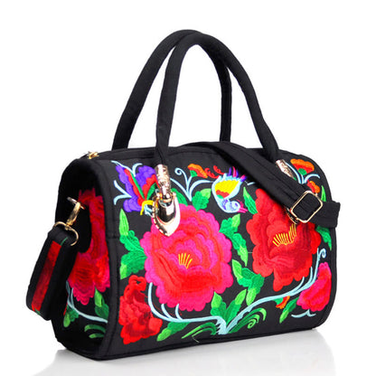 Buddhist Blessing Money Tree Peony Camellia Double-Sided Embroidery Canvas Shopping Purse Handbag Crossbody Bag