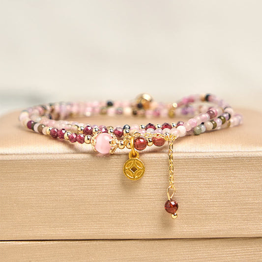 Buddhist Blessing 2.5 mm Irregular Beads Colored Tourmaline Coin Wisdom Bracelet
