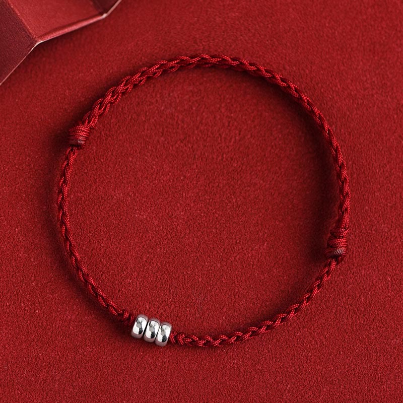 Buddhist Blessing 925 Sterling Silver Beads Protection Luck Braided Bracelet Anklet