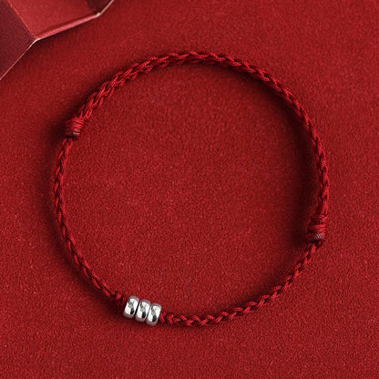 Buddhist Blessing 925 Sterling Silver Beads Protection Luck Braided Bracelet Anklet