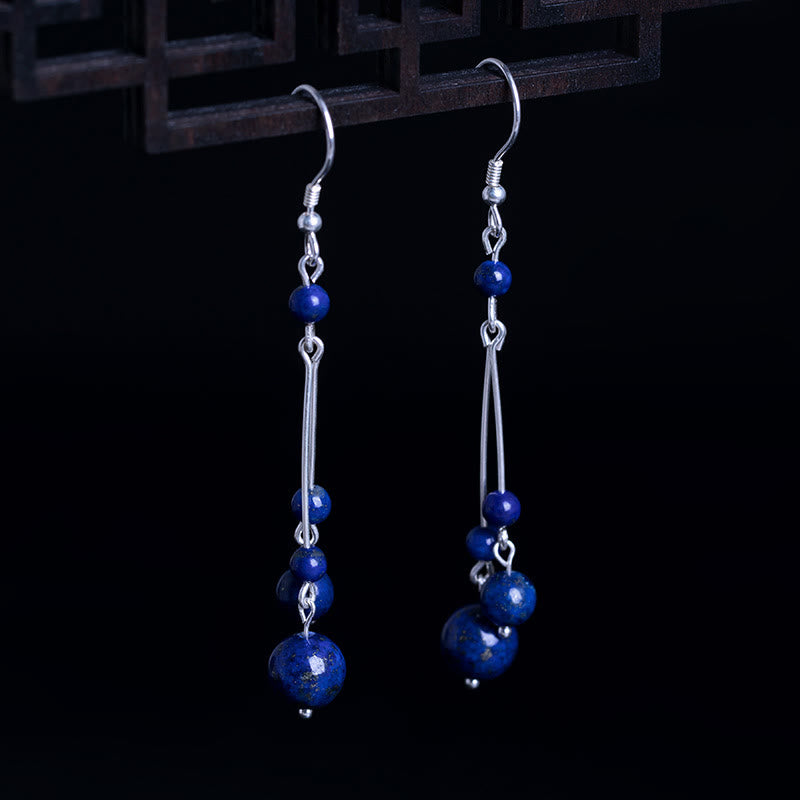 Buddhist Blessing 925 Sterling Silver Lazurite Beads Serenity Drop Earrings