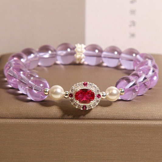 Buddhist Blessing Natural Amethyst Pearl Red Zircon Balance Bracelet