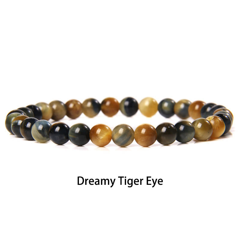 Buddhist Blessing 6mm Various Stone Crystal Black Glitter Stone Red Tiger Eye Beads Protection Bracelet