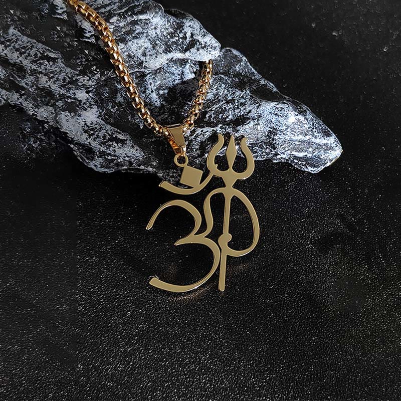 Buddhist Blessing Trident OM Symbol Stainless Steel Connection Necklace Pendant
