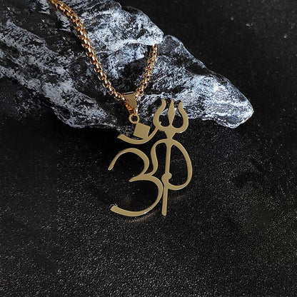Buddhist Blessing Trident OM Symbol Stainless Steel Connection Necklace Pendant