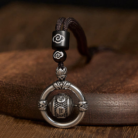 Buddhist Blessing Om Mani Padme Hum Copper Plated Silver Wealth Rotating Necklace Pendant