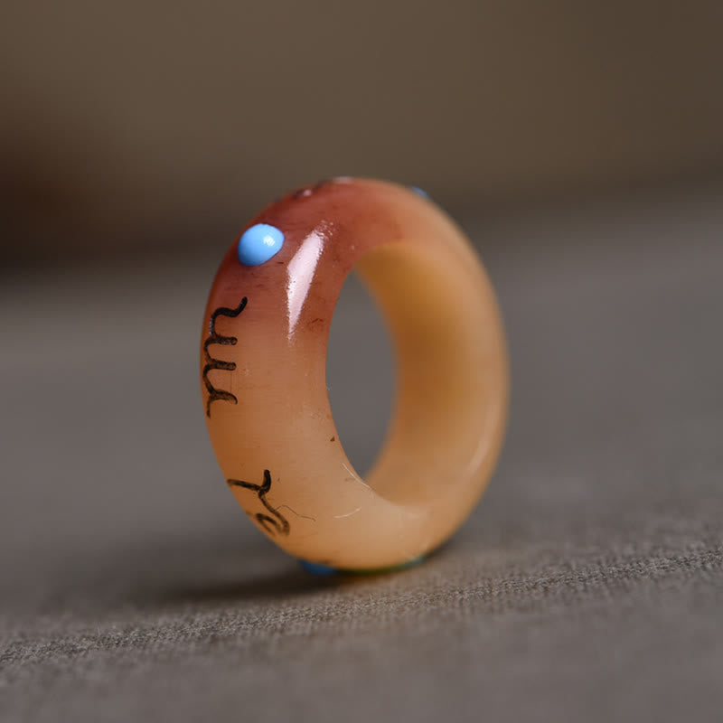 Buddhist Blessing Camel Bone Om Mani Padme Hum Carving Protection Ring