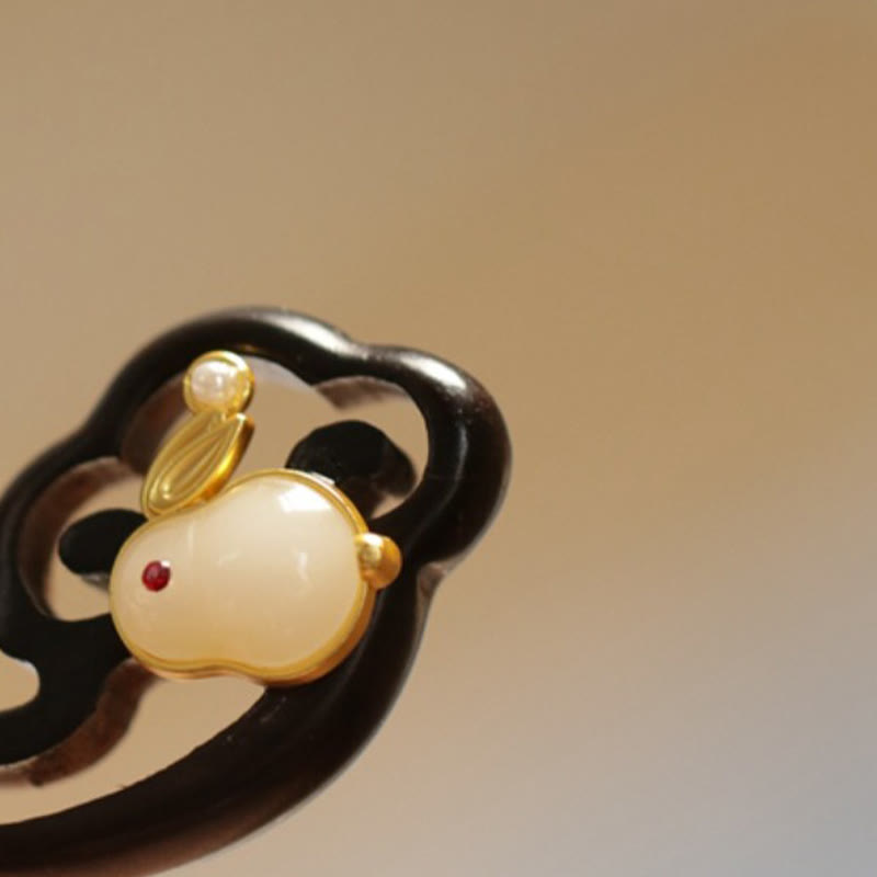 Buddhist Blessing Auspicious Cloud Sandalwood Rabbit Protection Hairpin