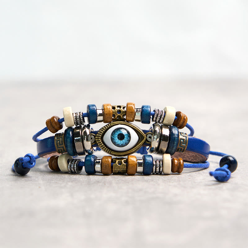 Buddhist Blessing Tibetan Evil Eye Leather Adjustable Protection Bracelet