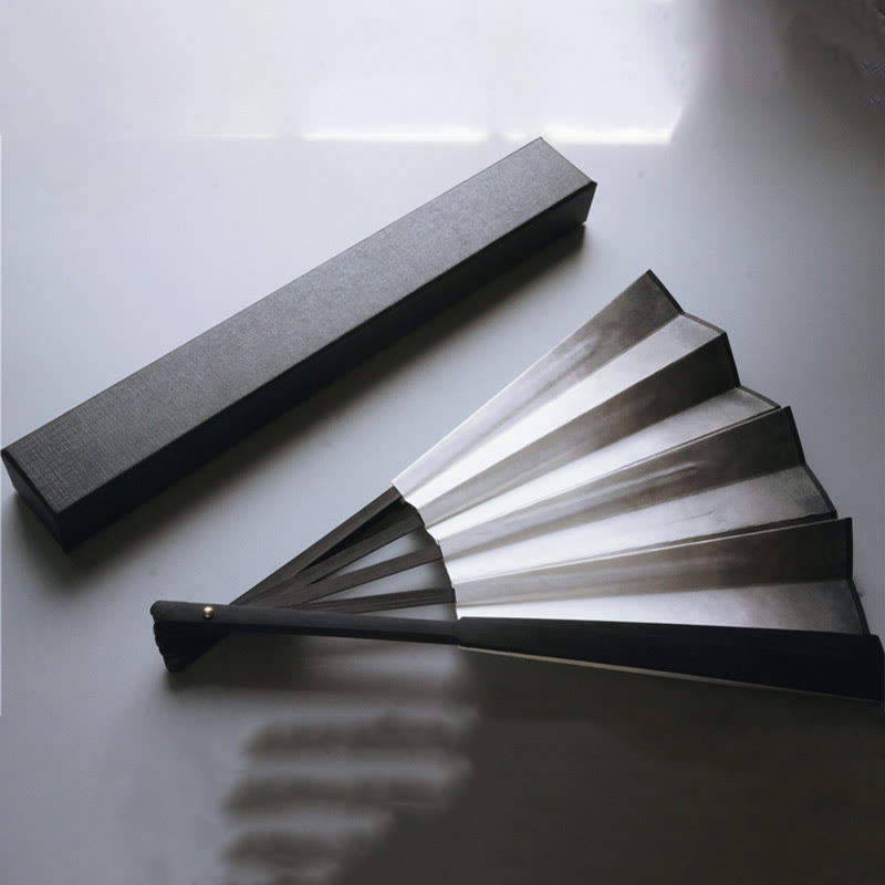 Buddhist Blessing Black White Ink Gradient Rice Paper Handheld Bamboo Folding Fan