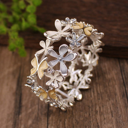 Buddhist Blessing Colorful Butterfly Flowers Love Alloy Elastic Bracelet Bangle