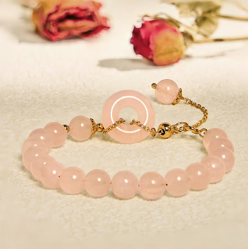 Buddhist Blessing Natural Pink Crystal Beads Peace Buckle Self-acceptance Bracelet