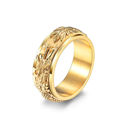 Buddhist Blessing Dragon Titanium Steel Stimulation Rotatable Ring