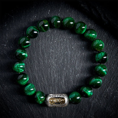 Buddhist Blessing Natural Green Tiger Eye Om Mani Padme Hum Positive Strength Bracelet