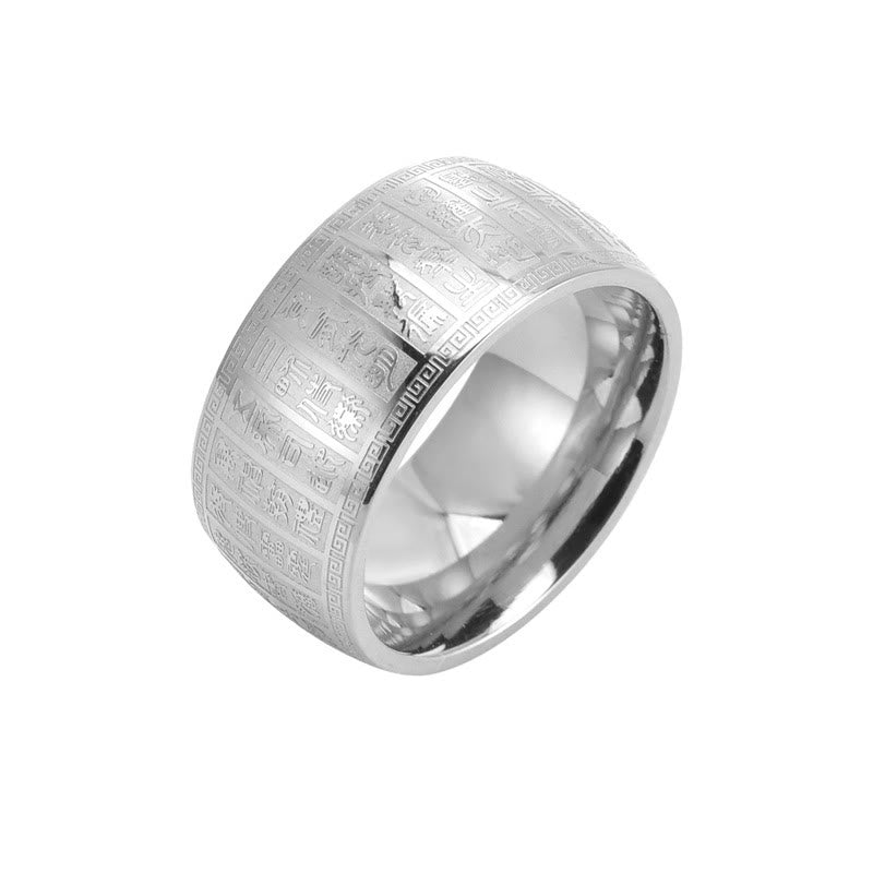 Buddhist Blessing Chinese Characters Engraved Pattern Titanium Steel Balance Ring
