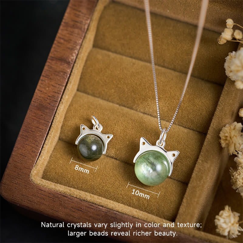 Buddhist Blessing 925 Sterling Silver Natural Green Lepidolite Cat Protection Necklace Pendant