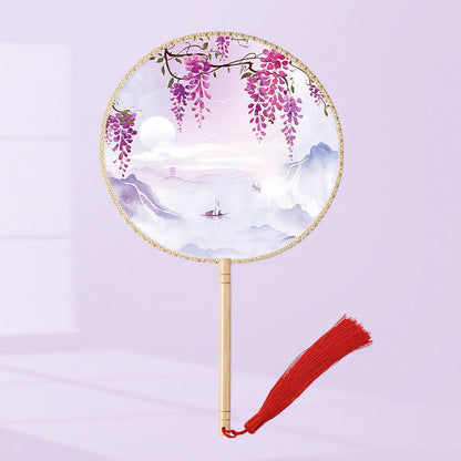 Buddhist Blessing Ginkgo Leaf Koi Fish Cherry Blossom Spring Flowers Handheld Wood Handle Fan