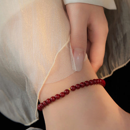 Buddhist Blessing 925 Sterling Silver Cinnabar Beads Blessing Anklet