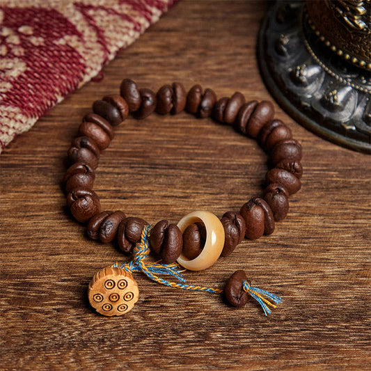 Buddhist Blessing Natural Lotus Seedpod Coffee Beans Wenge Wood Bodhi Seed Bracelet