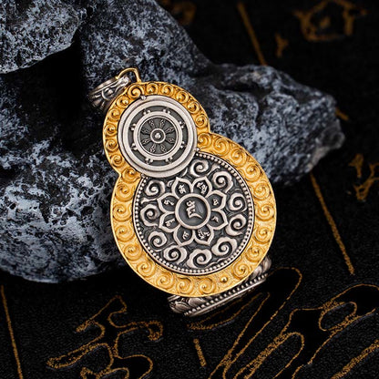 Buddhist Blessing 925 Sterling Silver Tibet Yellow Jambhala God of Wealth Dzi Bead Om Mani Padme Hum Happiness Necklace Pendant