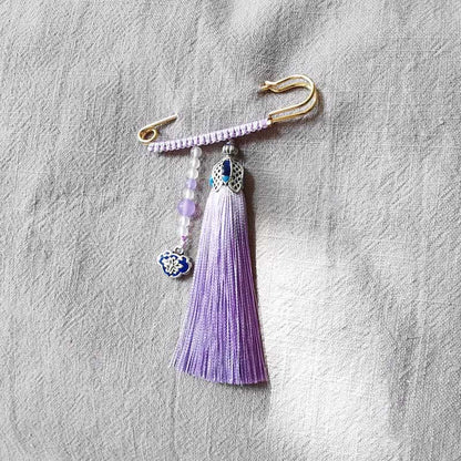 Buddhist Blessing Vintage Chalcedony Beads Tassels Positive Brooch