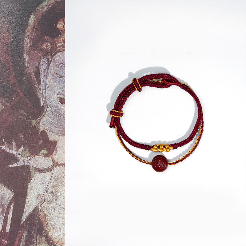 Buddhist Blessing Peach Blossom Knot Cinnabar Beads Eight-strand Braid Blessing Bracelet