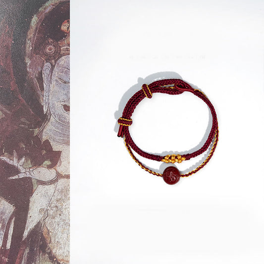 Buddhist Blessing Peach Blossom Knot Cinnabar Beads Eight-strand Braid Blessing Bracelet