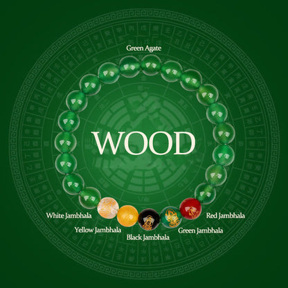 Buddhist Blessing Five Elements Various Agate Jambhala Luck Bracelet