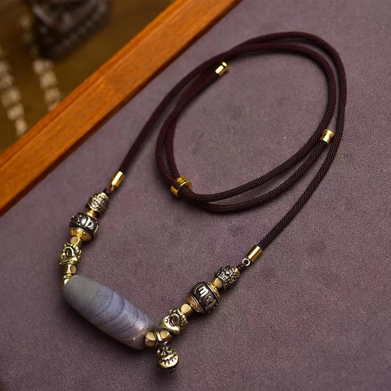 Buddhist Blessing Tibet Dzi Bead Om Mani Padme Hum Protection Necklace Pendant