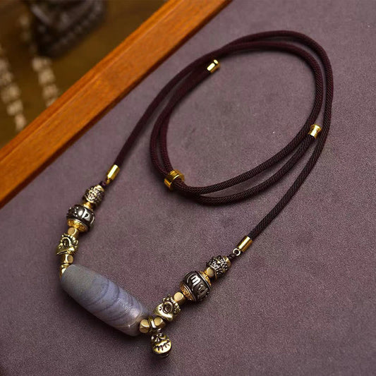 Buddhist Blessing Tibet Dzi Bead Om Mani Padme Hum Protection Necklace Pendant