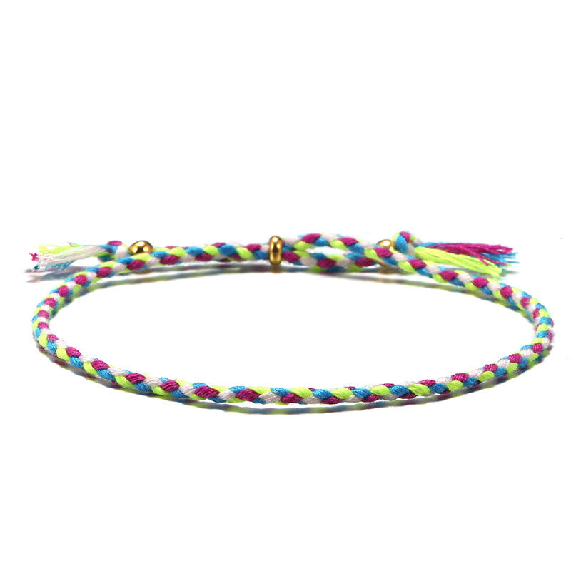 Buddhist Blessing Handmade Colorful Rope Braided Tassel Adjustable Harmony Bracelet