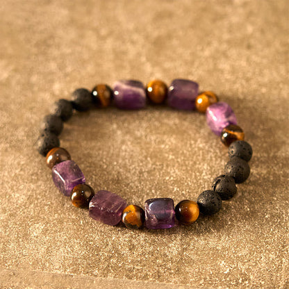 Buddhist Blessing Various Crystals Cube Amethyst Lava Rock Support Bracelet