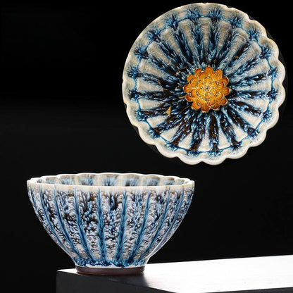 Buddhist Blessing Handmade Small Chinese Jianzhan Lotus Ceramic Teacup Kung Fu Tea Cup 80ml