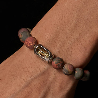 Buddhist Blessing Natural Picasso Jasper Om Mani Padme Hum Energy Bracelet