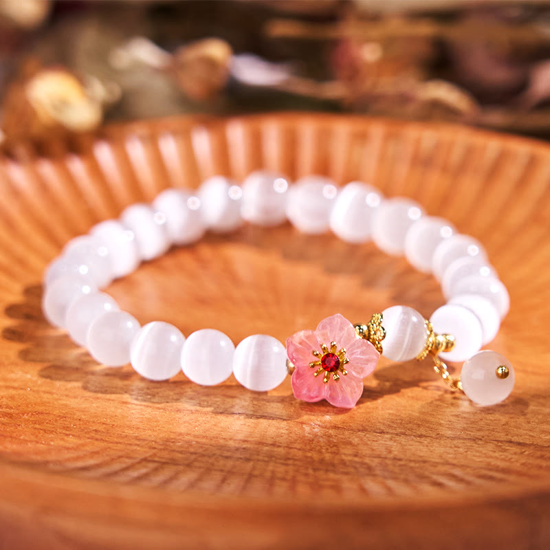Buddhist Blessing Cat's Eye Chrysoberyl Flower Love Bracelet