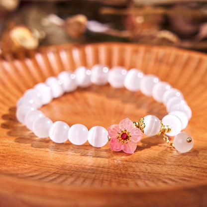 Buddhist Blessing Cat's Eye Chrysoberyl Flower Love Bracelet