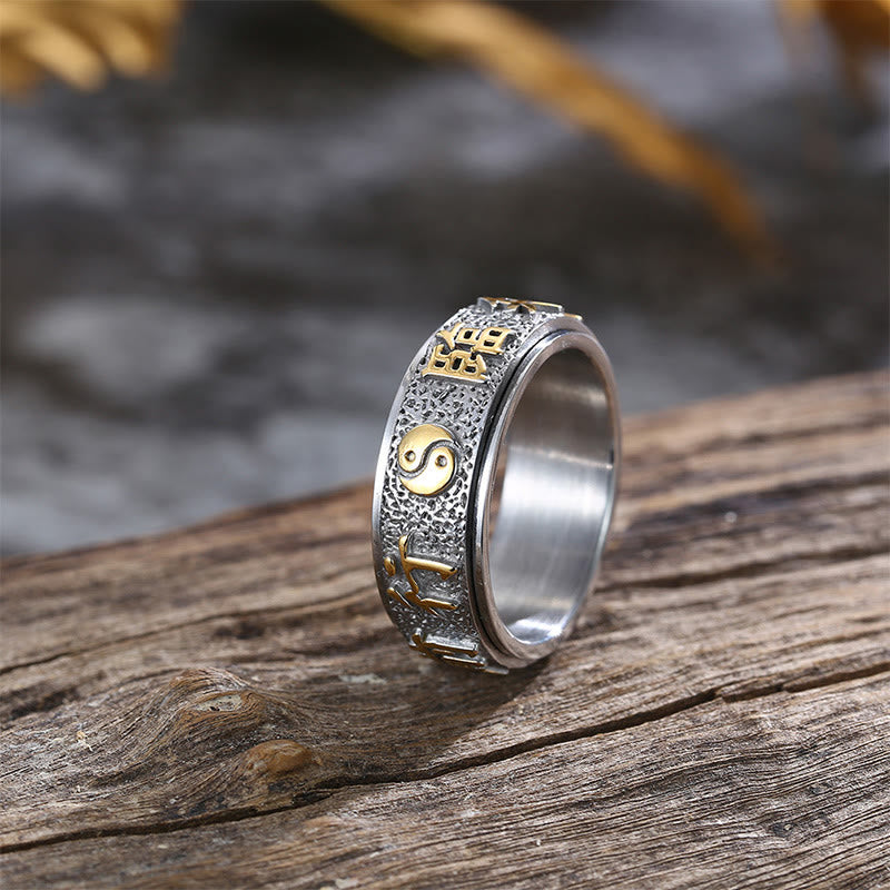 Buddhist Blessing Tibetan The Nine-word Mantra Yin Yang Pattern Titanium Steel Spinner Balance Ring