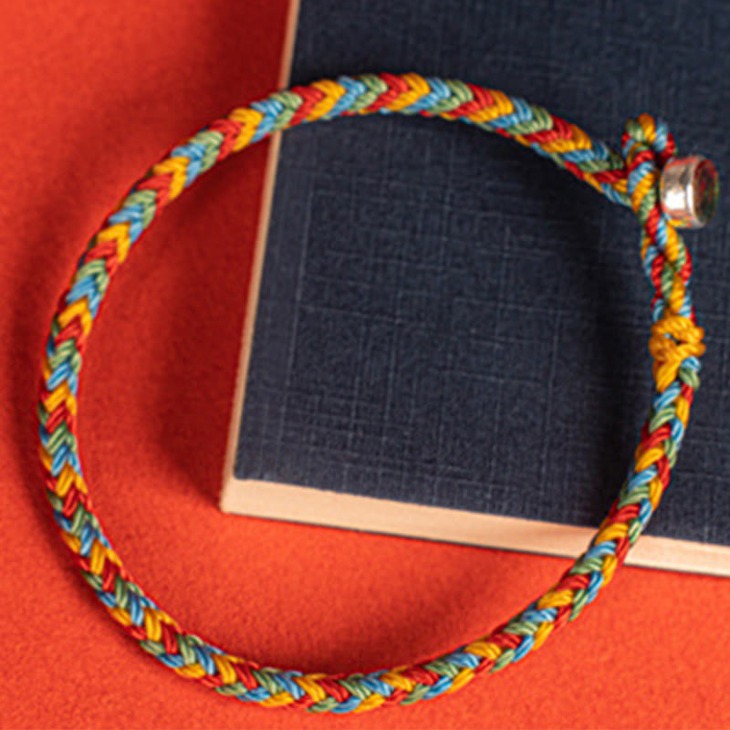 Buddhist Blessing 925 Sterling Silver Eight Thread Peace Knot Colorful Rope Luck Braided Bracelet