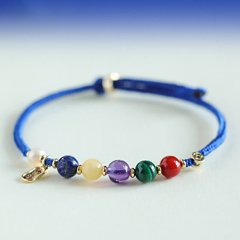 Buddhist Blessing Klein Blue String South Red Agate Garnet Blue Aventurine Lazurite Copper Butterfly Fu Character Positive Bracelet