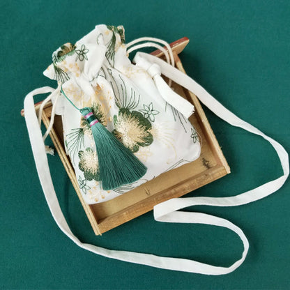 Buddhist Blessing Embroidered Flowers Cherry Blossoms Vine Canvas Crossbody Bag Shoulder Bag