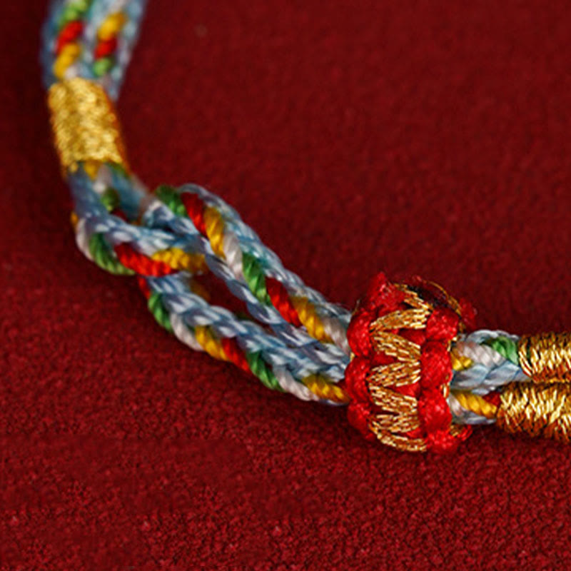 Buddhist Blessing 925 Sterling Silver Fu Character Luck Multicolored Rope Bracelet