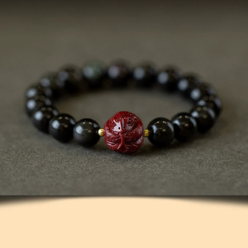 Buddhist Blessing Chinese Zodiac Natural Black Obsidian Cinnabar Purification Bracelet